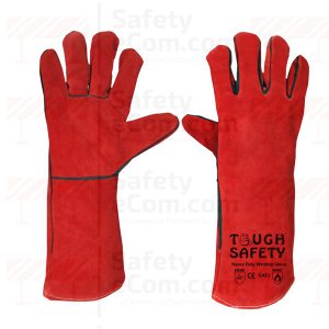 16 Red Welding Glove with Piping